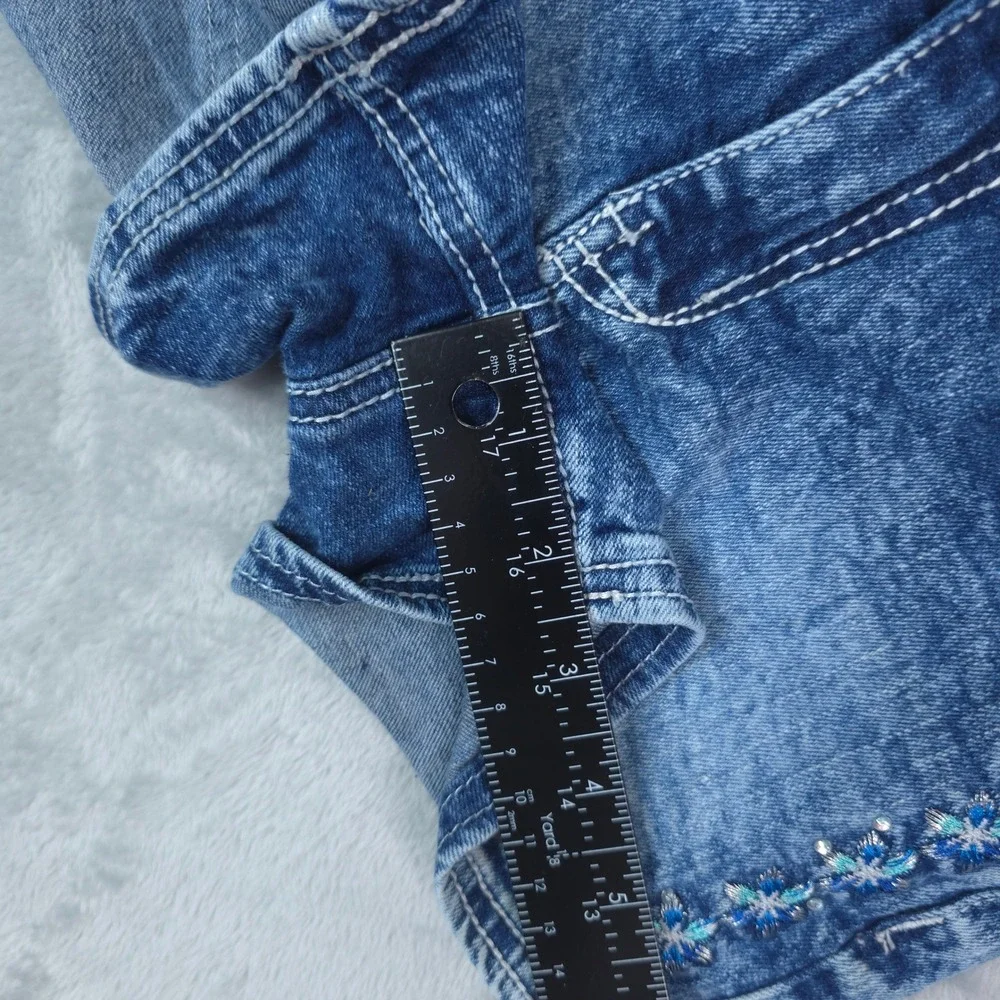 Justice Premium Denim Shorts Girls‎ 12S Blue Embroidered Rhinestone Y2K Boho